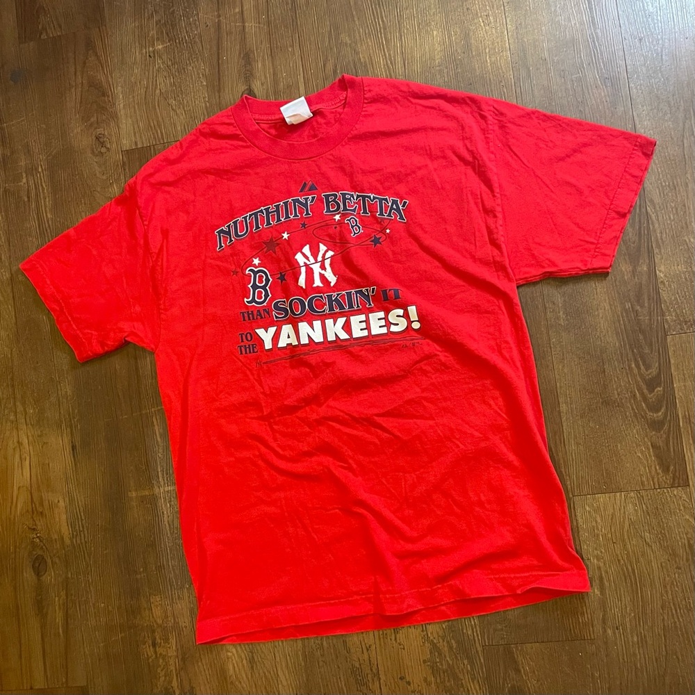 WORN Majestic Boston Red Sox Nuthin Betta Than Sockin It to the Yankees Tee Red